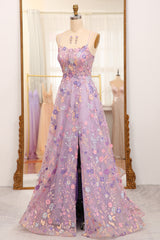 Mauve A-Line Tulle Lace Up Long Corset Prom Dress With Appliques And Split outfit, Homecoming Dress Websites