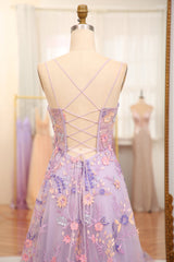 Mauve A-Line Tulle Lace Up Long Corset Prom Dress With Appliques And Split outfit, Homecoming Dress Website