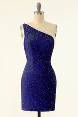 Royal Blue One Shoulder Sequins Tight Corset Homecoming Dress outfit, Prom Dresses Pattern