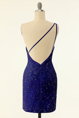 Royal Blue One Shoulder Sequins Tight Corset Homecoming Dress outfit, Prom Dresses Patterns