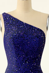 Royal Blue One Shoulder Sequins Tight Corset Homecoming Dress outfit, Prom Dress Pattern