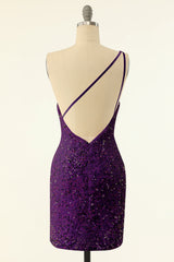 Purple One Shoulder Sequins Corset Homecoming Dress outfit, Prom Dress 3 27 Sleeves