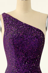 Purple One Shoulder Sequins Corset Homecoming Dress outfit, Prom Dresses 3 27 Sleeves
