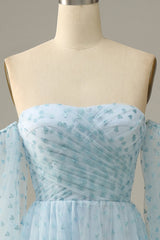 Sky Blue Off The Shoulder Corset Prom Dress outfits, Classy Dress
