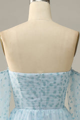 Sky Blue Off The Shoulder Corset Prom Dress outfits, Semi Formal Dress