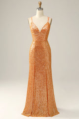 Orange Sequined Backless Mermaid Corset Prom Dress outfits, Bridesmaid Dresses Mismatched Colors