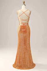 Orange Sequined Backless Mermaid Corset Prom Dress outfits, Bridesmaid Dresses Red