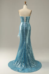 Sky Blue Sweetheart Sequined Mermaid Corset Prom Dress With Feathers outfit, Bridesmaids Dresses Green