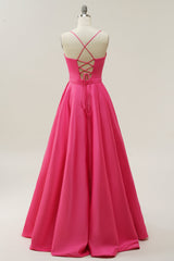 Fuchsia Halter A-Line Corset Prom Dress outfits, Bridesmaids Dresses Satin