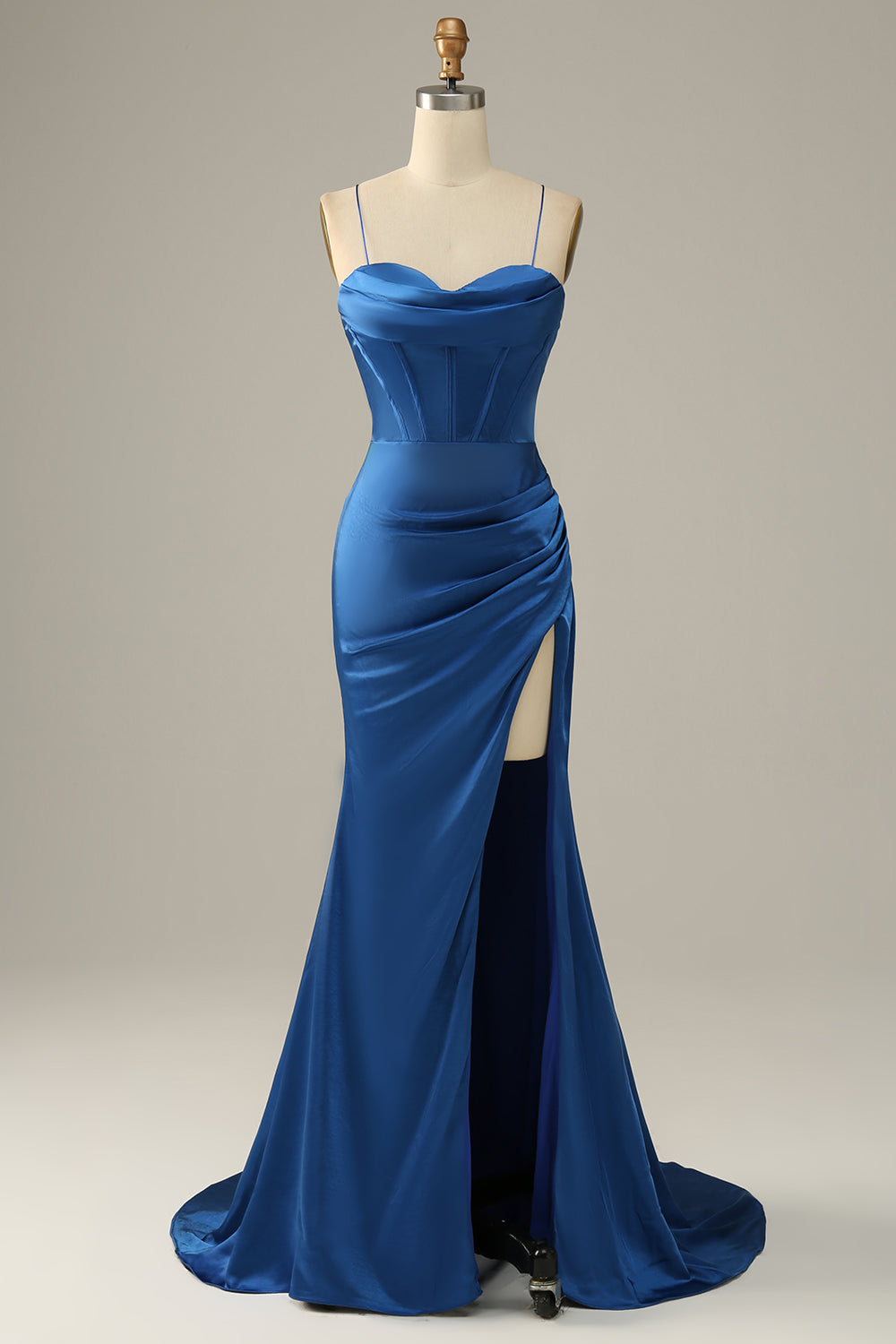 Royal Blue Spaghetti Straps Mermaid Corset Prom Dress outfits, Bridesmaid Dresses Black