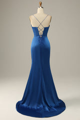 Royal Blue Spaghetti Straps Mermaid Corset Prom Dress outfits, Bridesmaids Dresses Burgundy