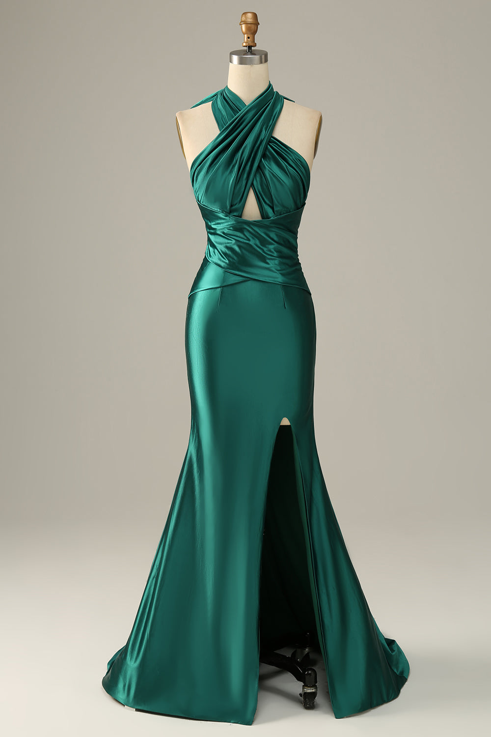 Dark Green Halter Convertible Lace Up Mermaid Corset Prom Corset Bridesmaid Dress With Slit Gowns, Bridesmaid Dresses Wedding