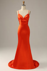 Orange Spaghetti Straps Mermaid Corset Prom Dress outfits, Bridesmaids Dresses Websites