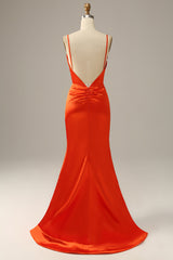 Orange Spaghetti Straps Mermaid Corset Prom Dress outfits, Bridesmaid Dress Websites
