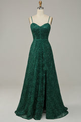 Dark Green Lace Spaghetti Straps Corset Corset Prom Dress outfits, Bridesmaid Dresses Mismatched
