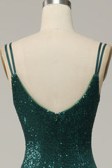 Dark Green Sequined Spaghetti Straps Corset Prom Dress With Slit Gowns, Bridesmaid Dresses Inspiration