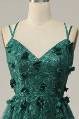 Dark Green A Line Tulle Corset Prom Dress with Slit Gowns, Bridesmaides Dress Ideas