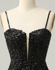 Black Spaghetti Straps Corset Back Sequin Corset Homecoming Dress outfit, Formal Dress Shops Near Me
