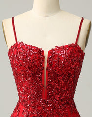 Red Sheath Corset Back Short Sequin Corset Homecoming Dress outfit, Homecoming Dress Modest