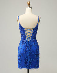 Royal Blue Short Corset Homecoming Dress With Beading And Sequin Gowns, Prom Dresses Red