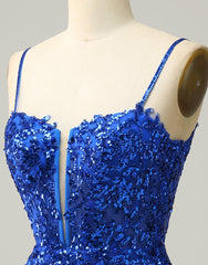 Royal Blue Short Corset Homecoming Dress With Beading And Sequin Gowns, Prom Dresses Floral
