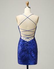 Royal Blue V-Neck Corset Back Corset Homecoming Dress With Sequin Gowns, Prom Dresse 2044