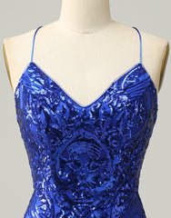 Royal Blue V-Neck Corset Back Corset Homecoming Dress With Sequin Gowns, Prom Dresses2044