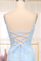 Blue Mermaid Spaghetti Straps Lace Up Long Corset Prom Dress With Sequin Gowns, Formal Dress Long Elegant