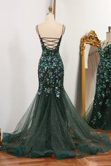 Sparkly Dark Green Mermaid Long Corset Prom Dress With Slit And Beading outfit, Prom Dresses 2046
