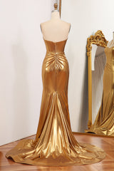 Sparkly Golden Mermaid Sweetheart Zipper Back Long Corset Prom Dress With Slit Gowns, Prom Dresses Long Beautiful