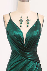 Dark Green Mermaid Spaghetti Straps Keyhole Long Corset Prom Dress With Slit Gowns, Formal Dresses For Middle School