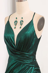 Dark Green Mermaid Spaghetti Straps Keyhole Long Corset Prom Dress With Slit Gowns, Formal Dress Off The Shoulder