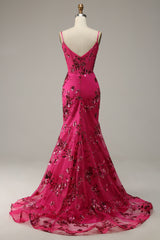 Hot Pink Sequins Print Mermaid Corset Prom Dress outfits, Bridesmaid Dresses 2046
