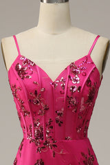 Hot Pink Sequins Print Mermaid Corset Prom Dress outfits, Bridesmaid Dress Shops