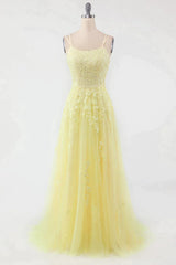 A-Line Double Straps Lace Up Long Corset Prom Dress With Appliques Gowns, Prom Dress Pink