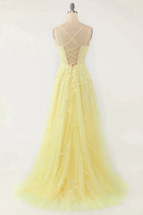A-Line Double Straps Lace Up Long Corset Prom Dress With Appliques Gowns, Dress Aesthetic