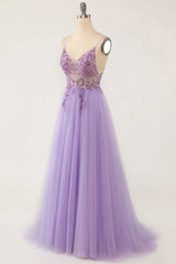 Gorgeous Tulle A-line Spaghetti Straps Long Corset Prom Dress with Beading outfit, Evening Dresses 90036