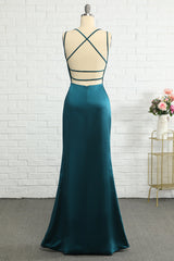Peacock Blue Mermaid Backless Long Corset Prom Dress outfits, Green Prom Dress