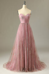A Line Sweetheart Blush Corset Prom Dress with Criss Cross Back Gowns, Prom Dresses Open Back
