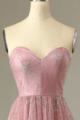 A Line Sweetheart Blush Corset Prom Dress with Criss Cross Back Gowns, Prom Dresses Princesses