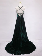 A-Line Backless Green Velvet Long Corset Prom Dresses, Green Corset Formal Evening Dresses outfit, Prom Dress Prom Dress