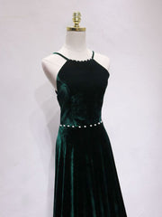 A-Line Backless Green Velvet Long Corset Prom Dresses, Green Corset Formal Evening Dresses outfit, Prom Dress Under 211