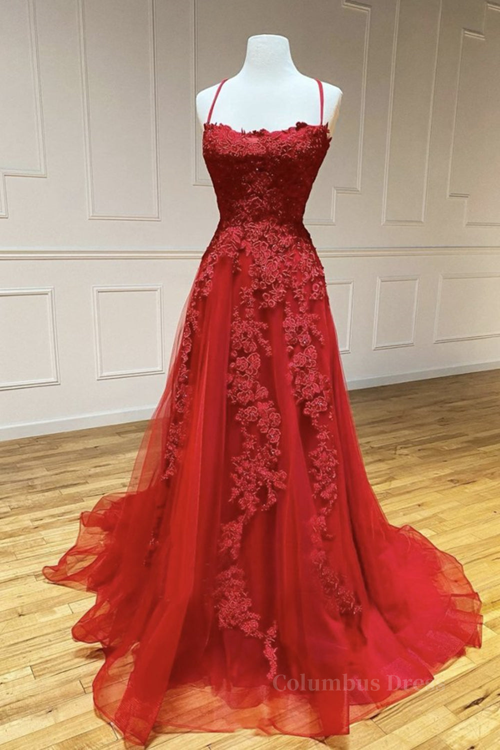 A Line Backless Red Lace Long Corset Prom Dress, Long Red Lace Corset Formal Dress, Red Evening Dress outfit, Evening Dresses Yde