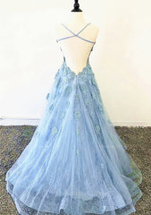 A-line Bateau Court Train Lace Corset Prom Dress With Appliqued Gowns, Prom Dress Sale