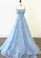 A-line Bateau Court Train Lace Corset Prom Dress With Appliqued Gowns, Prom Dresses Online