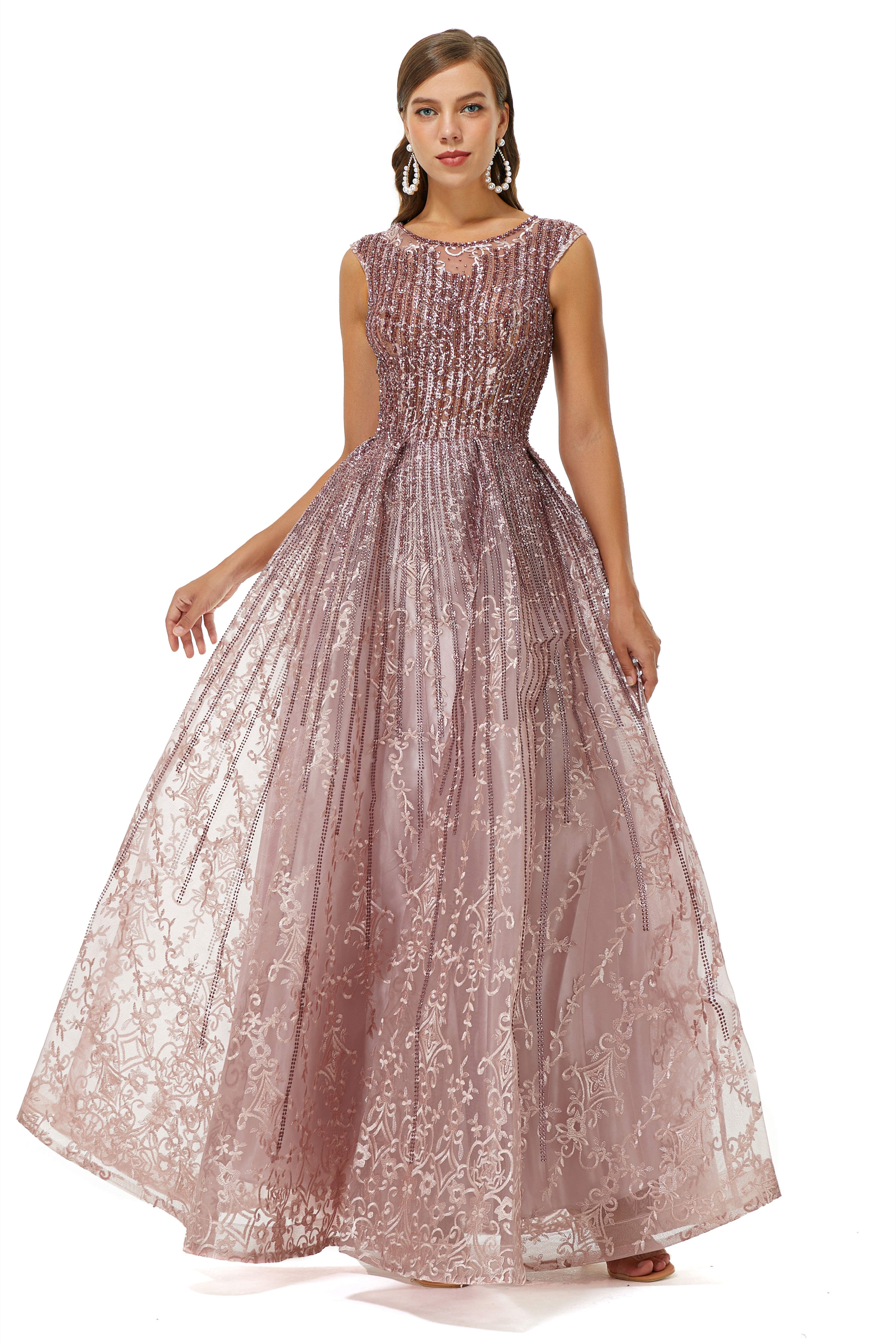 A-Line Beaded Jewel Appliques Lace Floor-Length Cap Sleeve Corset Prom Dresses outfit, Formal Dresses Vintage