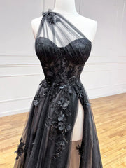 A-Line Black Tulle Lace Long Corset Prom Dress, Black Corset Formal Graduation Dress outfits, Party Dresses Pink