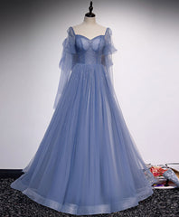 A line Blue Long Corset Prom Dress, Blue Corset Formal Graduation Dress with Beading outfit, Evening Dresses Australia