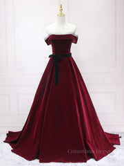 A-Line Burgundy Long Corset Prom Dresses, Burgundy Corset Formal Evening Dresses outfit, Prom Dress With Pocket