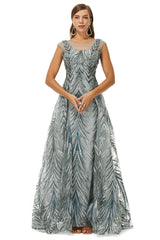 A-line Cap Sleeve Jewel Appliques Lace Floor-length Corset Prom Dresses outfit, On Piece Dress